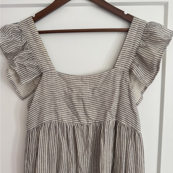 Anthropologie Striped Linen Midi Dress in Cream and Black - Picture 2 of 4
